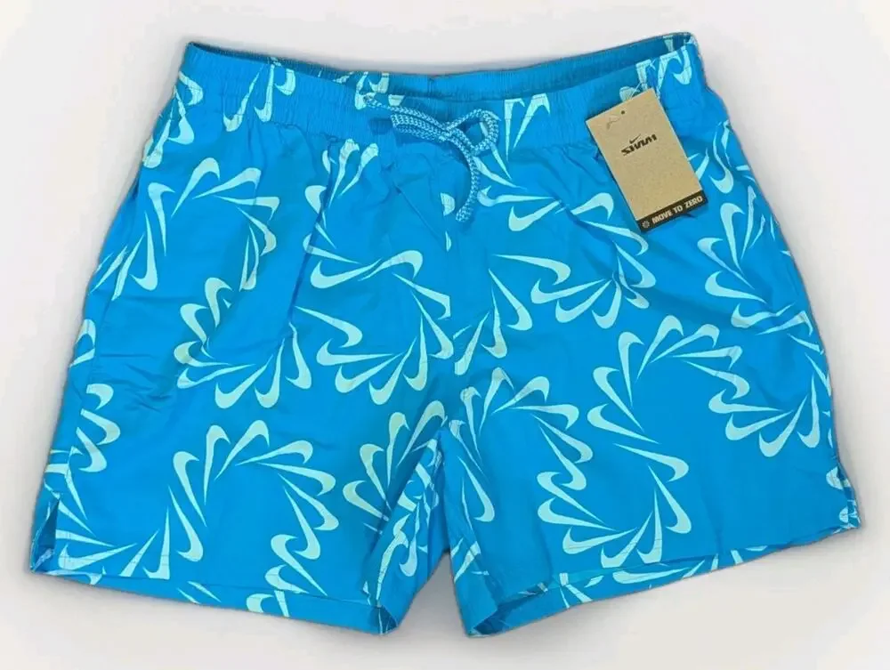NWT Nike Swim Trunks Large Blue All Over Swoosh Print Board Shorts Men’s L